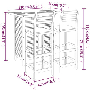 vidaXL 3-Piece Garden Bar Set Solid Acacia Wood