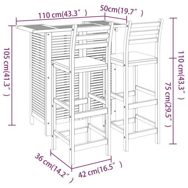 vidaXL 3-Piece Garden Bar Set Solid Acacia Wood