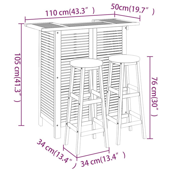 vidaXL 3-Piece Garden Bar Set Solid Acacia Wood