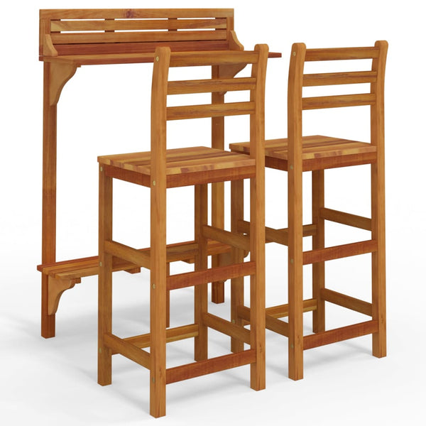 vidaXL 3-Piece Balcony Bar Set Solid Acacia Wood