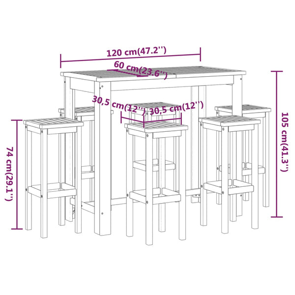 vidaXL 7-Piece Garden Bar Set Solid Acacia Wood