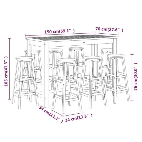vidaXL 9-piece Outdoor Bar Set Solid Acacia Wood