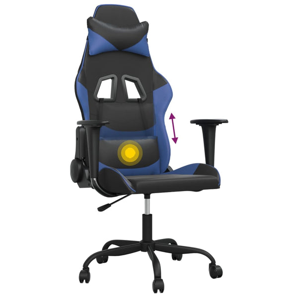 vidaXL Gaming Chair with Massage Function Black and Blue Faux Leather