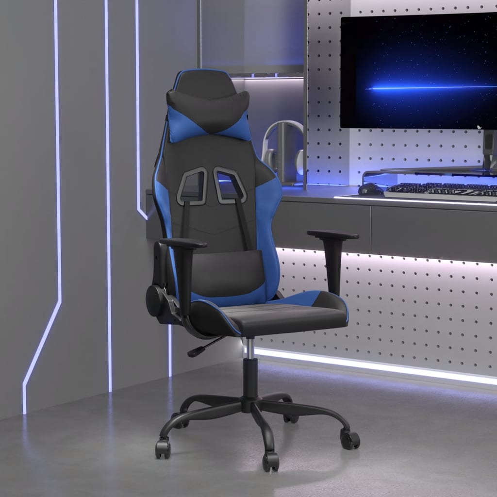 vidaXL Gaming Chair with Massage Function Black and Blue Faux Leather