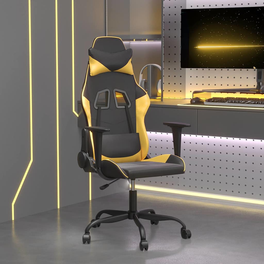 vidaXL Gaming Chair with Massage Function Black & Gold Faux Leather