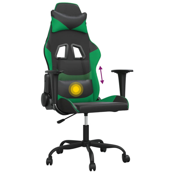 vidaXL Gaming Chair with Massage Function Black and Green Faux Leather