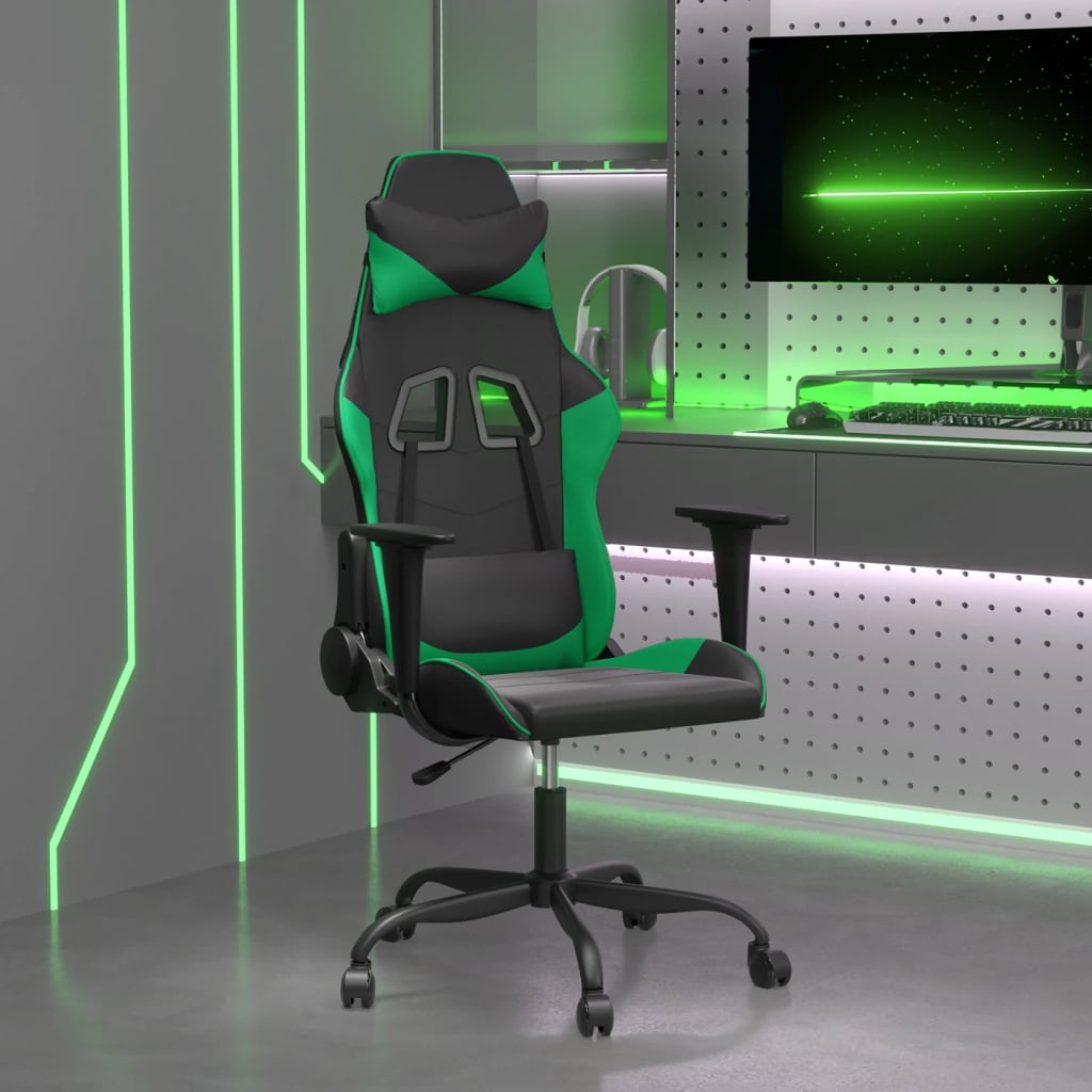 vidaXL Gaming Chair with Massage Function Black and Green Faux Leather