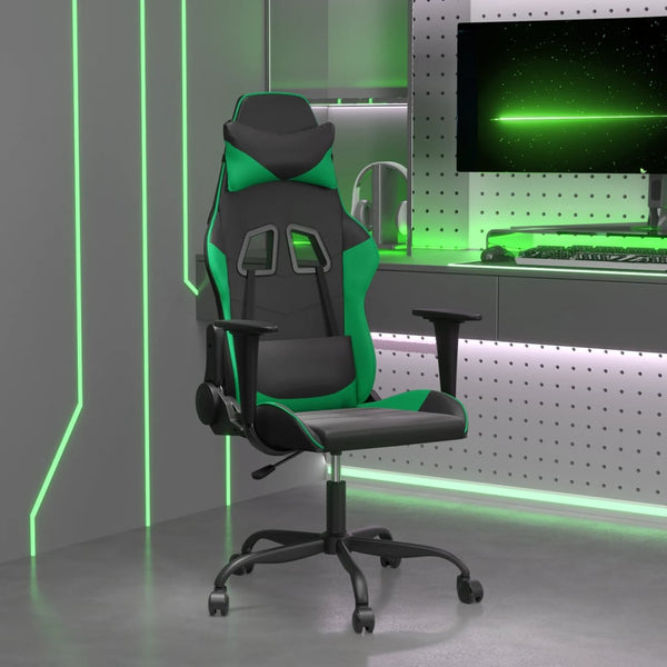 vidaXL Gaming Chair with Massage Function Black and Green Faux Leather