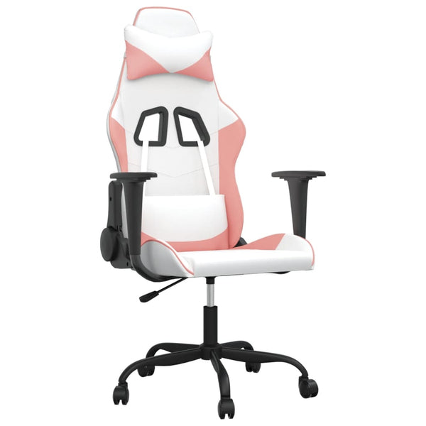 vidaXL Gaming Chair with Massage Function White and Pink Artificial Leather