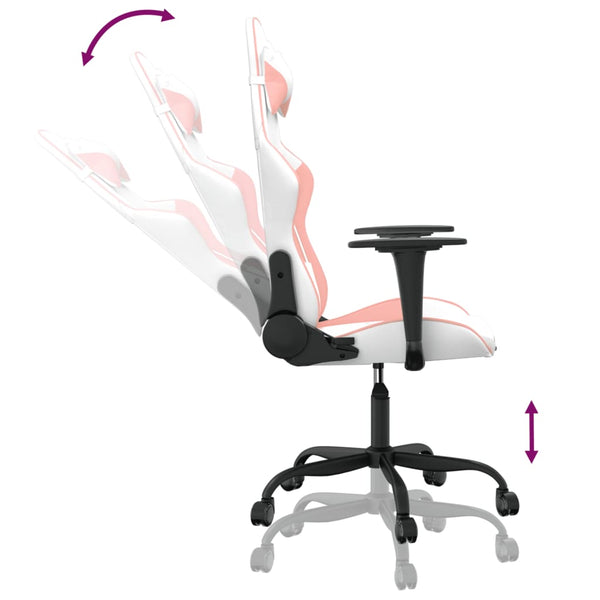 vidaXL Gaming Chair with Massage Function White and Pink Artificial Leather