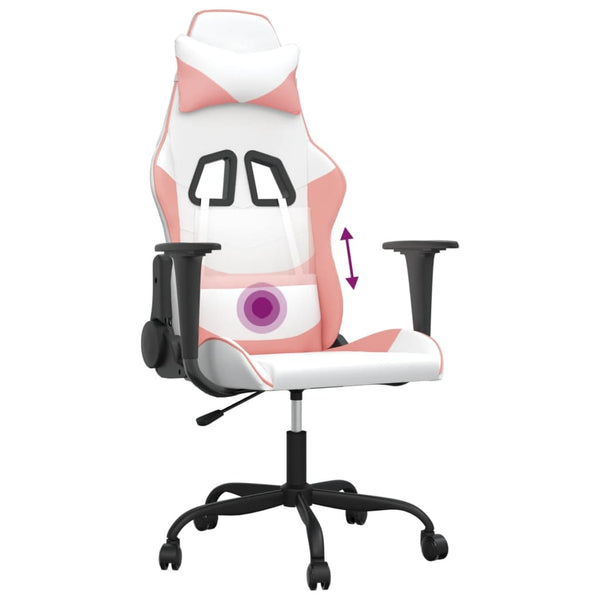 vidaXL Gaming Chair with Massage Function White and Pink Artificial Leather