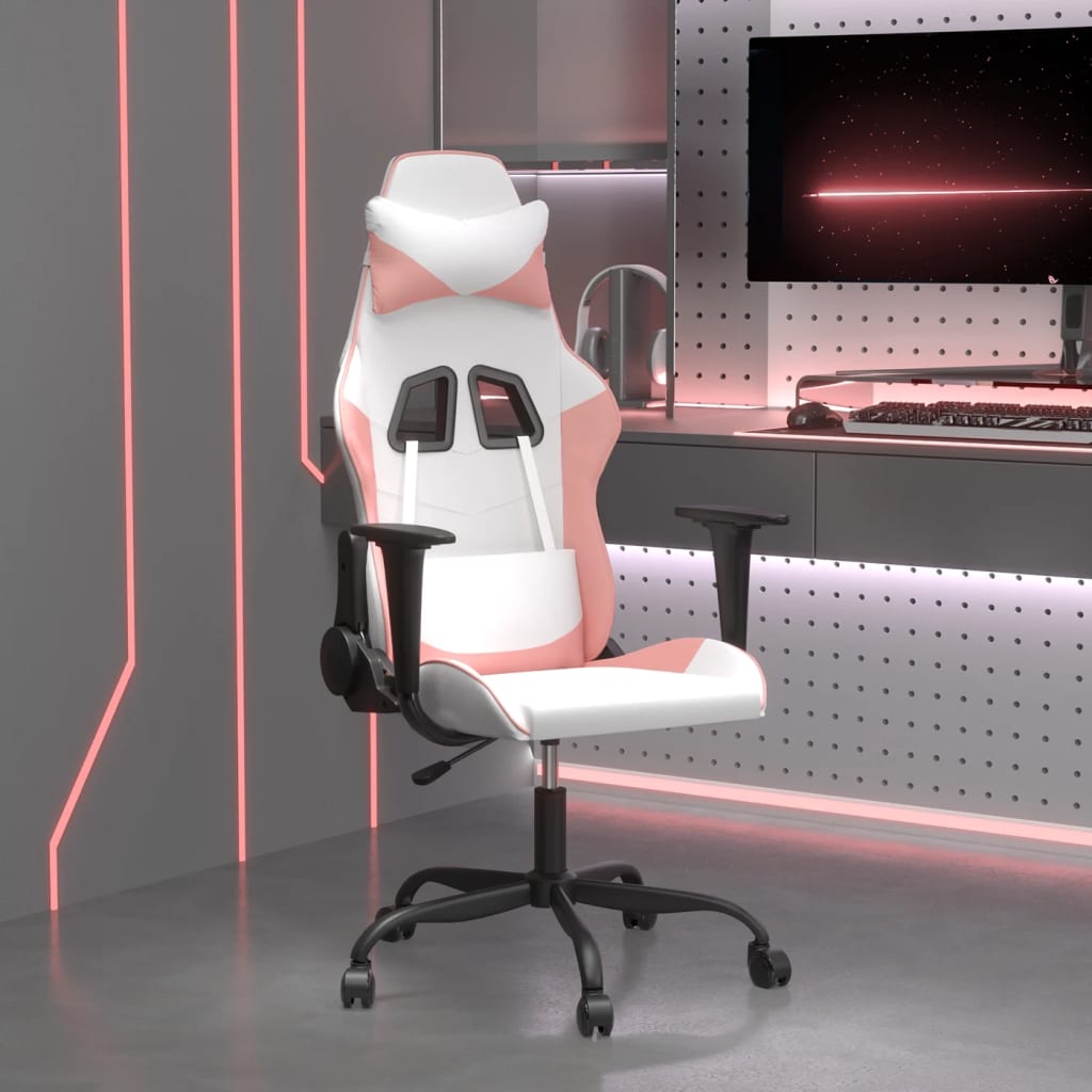 vidaXL Gaming Chair with Massage Function White and Pink Artificial Leather
