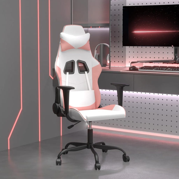 vidaXL Gaming Chair with Massage Function White and Pink Artificial Leather