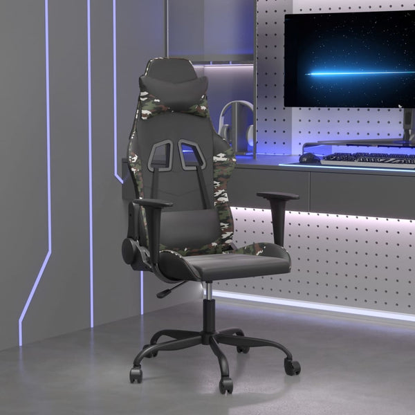vidaXL Gaming Chair with Massage Function Black Camouflage Faux Leather
