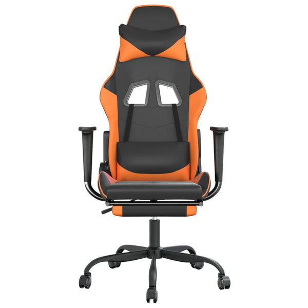 vidaXL Gaming Chair with Massage & Footrest Black Orange Faux Leather