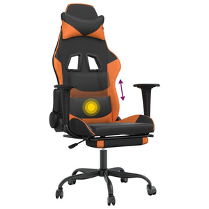 vidaXL Gaming Chair with Massage & Footrest Black Orange Faux Leather