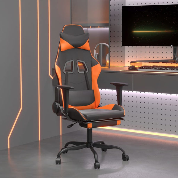 vidaXL Gaming Chair with Massage & Footrest Black Orange Faux Leather