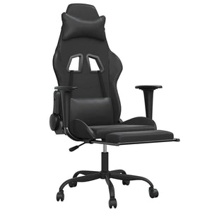 vidaXL Gaming Chair with Massage & Footrest Black Faux Leather