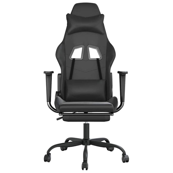 vidaXL Gaming Chair with Massage & Footrest Black Faux Leather