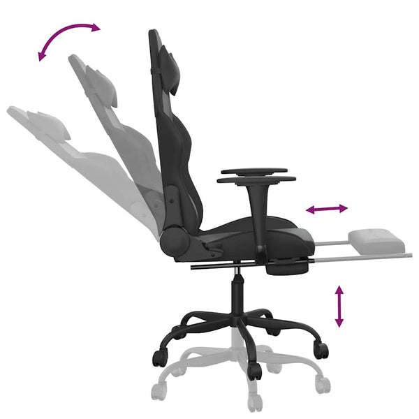 vidaXL Gaming Chair with Massage & Footrest Black Faux Leather