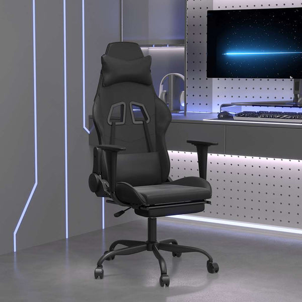 vidaXL Gaming Chair with Massage & Footrest Black Faux Leather