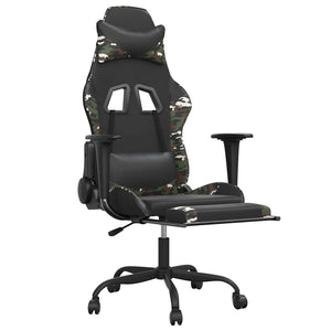 vidaXL Gaming Chair with Massage Footrest Black Camouflage Faux Leather