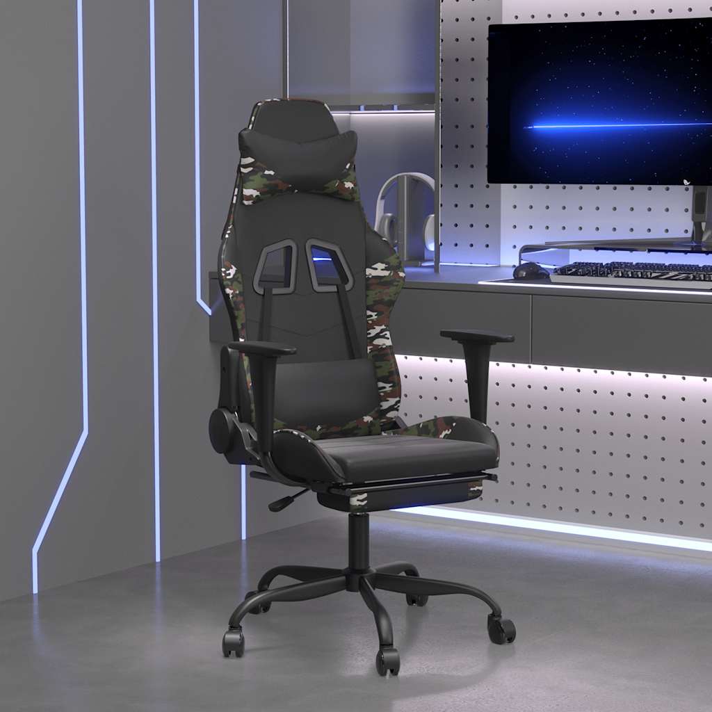 vidaXL Gaming Chair with Massage Footrest Black Camouflage Faux Leather