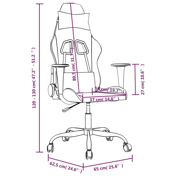 vidaXL Gaming Chair with Massage Function Black and Cream Fabric
