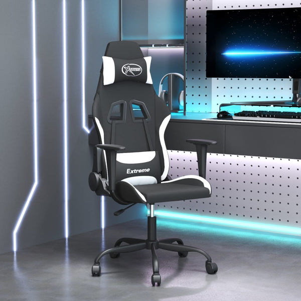 vidaXL Gaming Chair with Massage Function Black and White Fabric