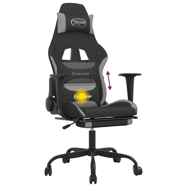 vidaXL Gaming Chair with Massage & Footrest Black and Light Grey Fabric