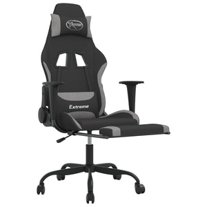 vidaXL Gaming Chair with Massage & Footrest Black and Light Grey Fabric