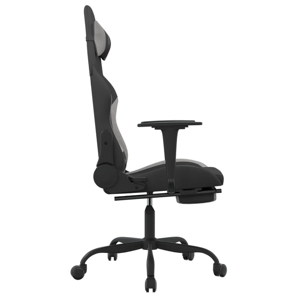vidaXL Gaming Chair with Massage & Footrest Black and Light Grey Fabric
