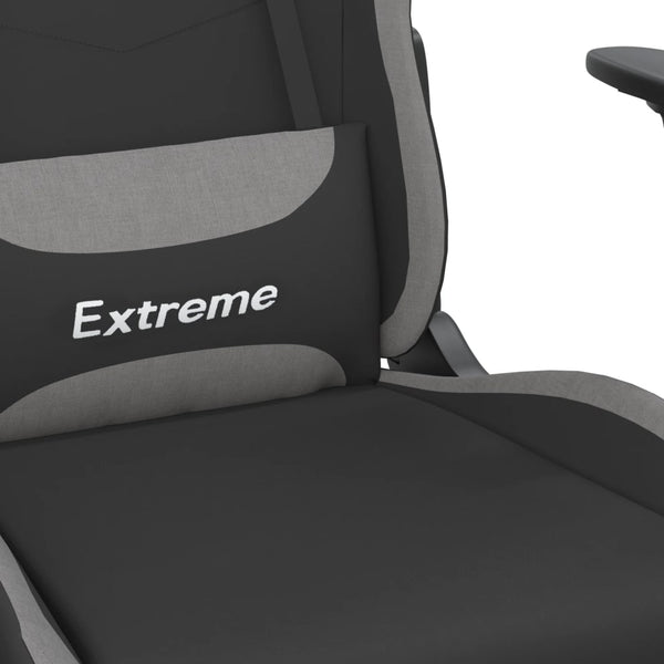 vidaXL Gaming Chair with Massage & Footrest Black and Light Grey Fabric