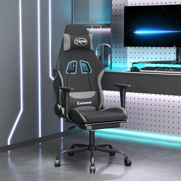 vidaXL Gaming Chair with Massage & Footrest Black and Light Grey Fabric