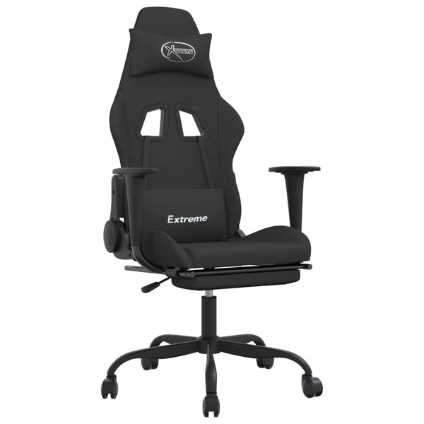 vidaXL Gaming Chair with Massage & Footrest Black Fabric