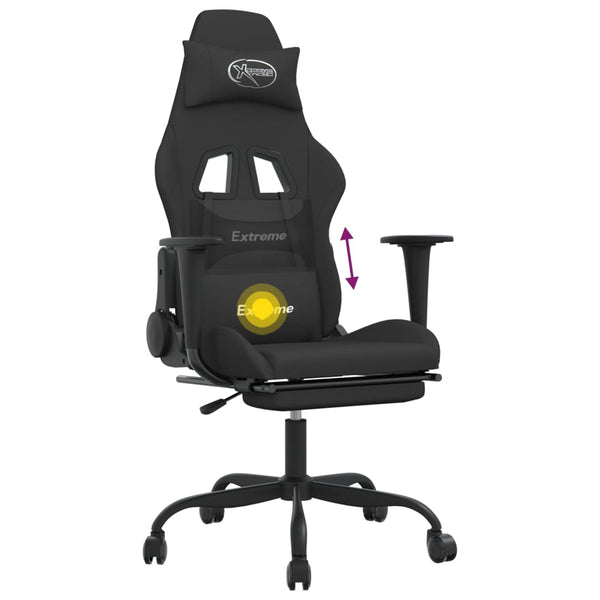 vidaXL Gaming Chair with Massage & Footrest Black Fabric