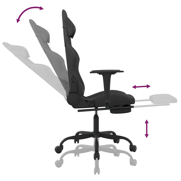 vidaXL Gaming Chair with Massage & Footrest Black Fabric