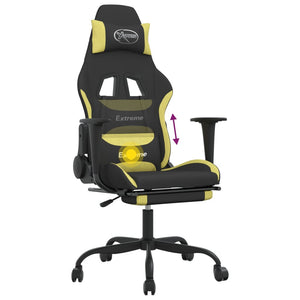 vidaXL Gaming Chair with Massage & Footrest Black and Light Green Fabric
