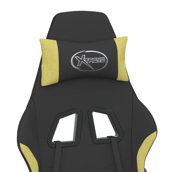 vidaXL Gaming Chair with Massage & Footrest Black and Light Green Fabric
