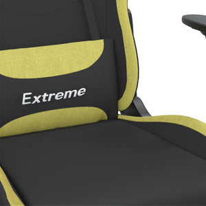 vidaXL Gaming Chair with Massage & Footrest Black and Light Green Fabric