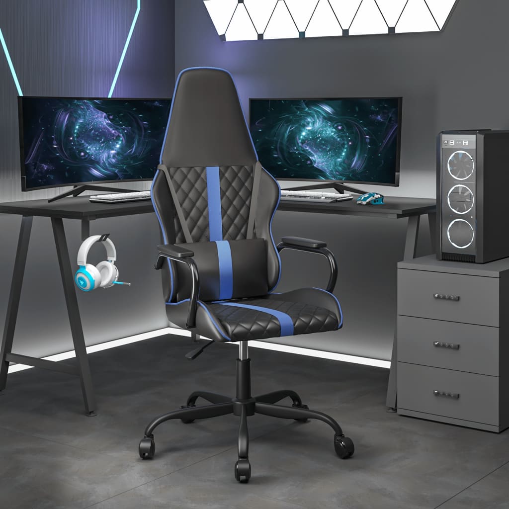 vidaXL Gaming Chair with Massage Function Blue and Black Faux Leather