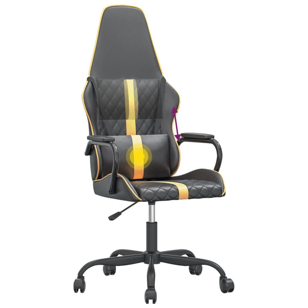 vidaXL Gaming Chair with Massage Function Gold and Black Faux Leather
