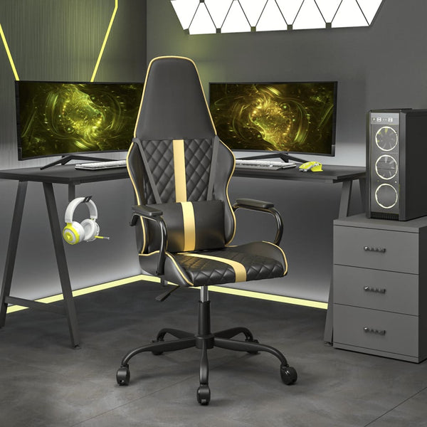 vidaXL Gaming Chair with Massage Function Gold and Black Faux Leather