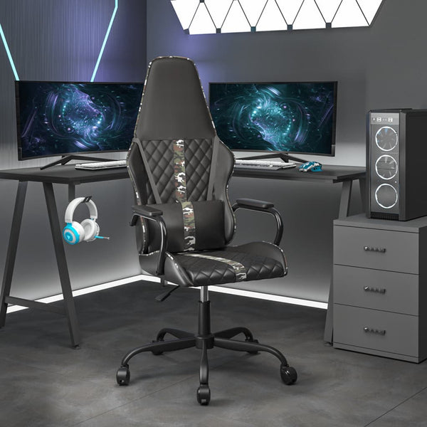 vidaXL Gaming Chair with Massage Function Camouflage Black Artificial Leather