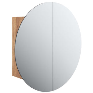 vidaXL Bathroom Cabinet with Round Mirror & LED Oak Look