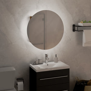 vidaXL Bathroom Cabinet with Round Mirror & LED Oak Look