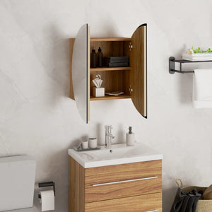 vidaXL Bathroom Cabinet with Round Mirror & LED Oak Look