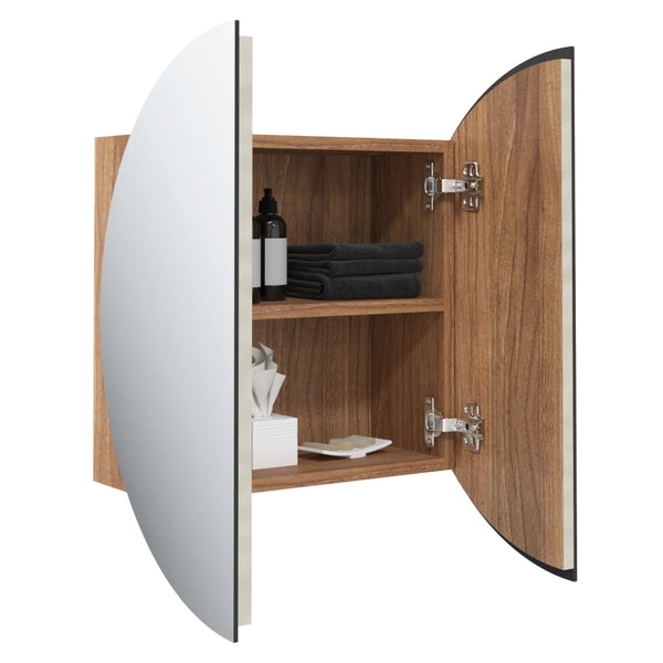 vidaXL Bathroom Cabinet with Round Mirror & LED Oak Look