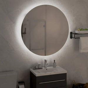 vidaXL Bathroom Cabinet with Round Mirror & LED Grey 54x54x17.5 cm