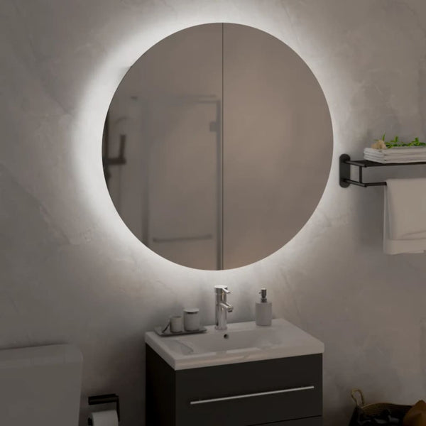 vidaXL Bathroom Cabinet with Round Mirror & LED Grey 54x54x17.5 cm